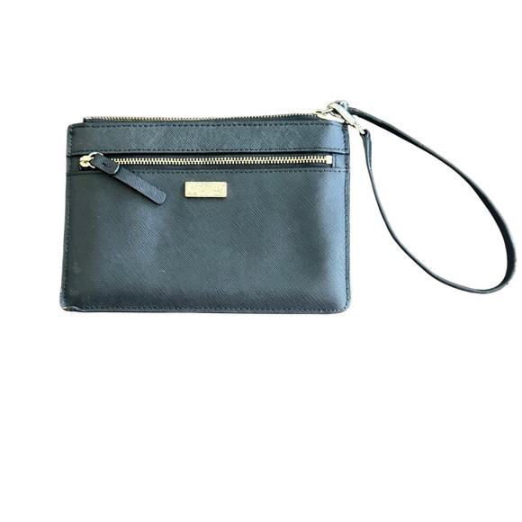 KATE SPADE Black Leather Wristlet Gold Hardware - Picture 1 of 15